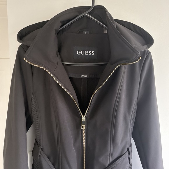 Guess Soft shell Black Women's Lightweight Hooded Jacket With Belt  Size M - Picture 3 of 16